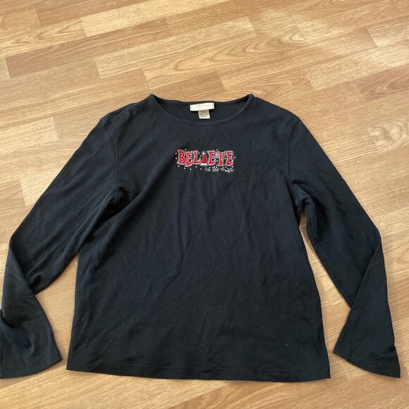 M&C Sportswear “Believe In The Magic” Christmas Long Sleeve Shirt Size XL Black - Picture 5 of 8